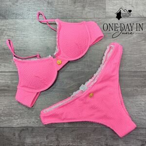 Aleumdr Smocked Underwire Bikini Swimsuit Size L